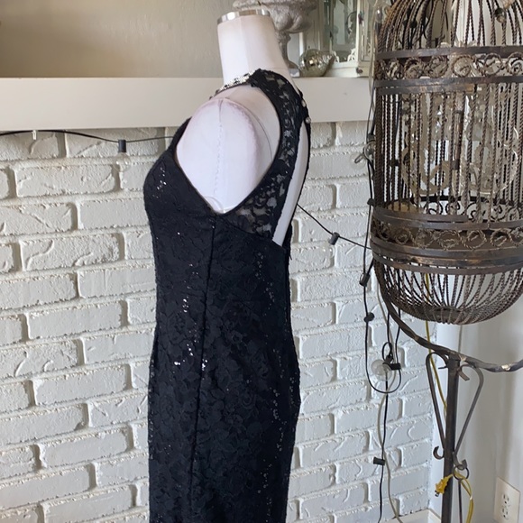 LA SCALA USA BLACK SEQUIN HALTER RHINESTONES FITTED DRESS XL EXCELLENT - Picture 6 of 12